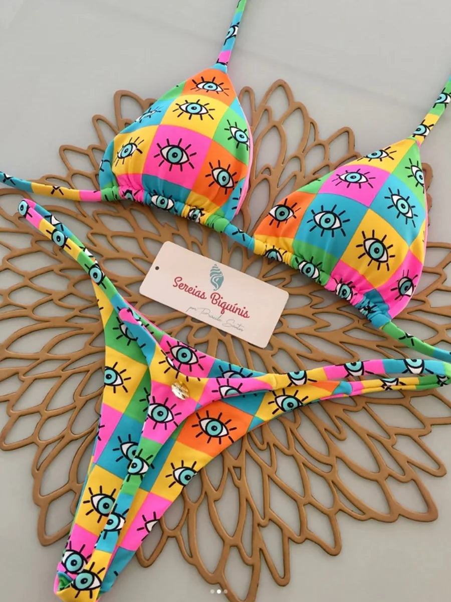 2026 New Sexy Retro Prints Brazilian Mciro Bikini Women Swimsuits Lace-up Swimwear Backless Biquini Swimsuits Beachwear
