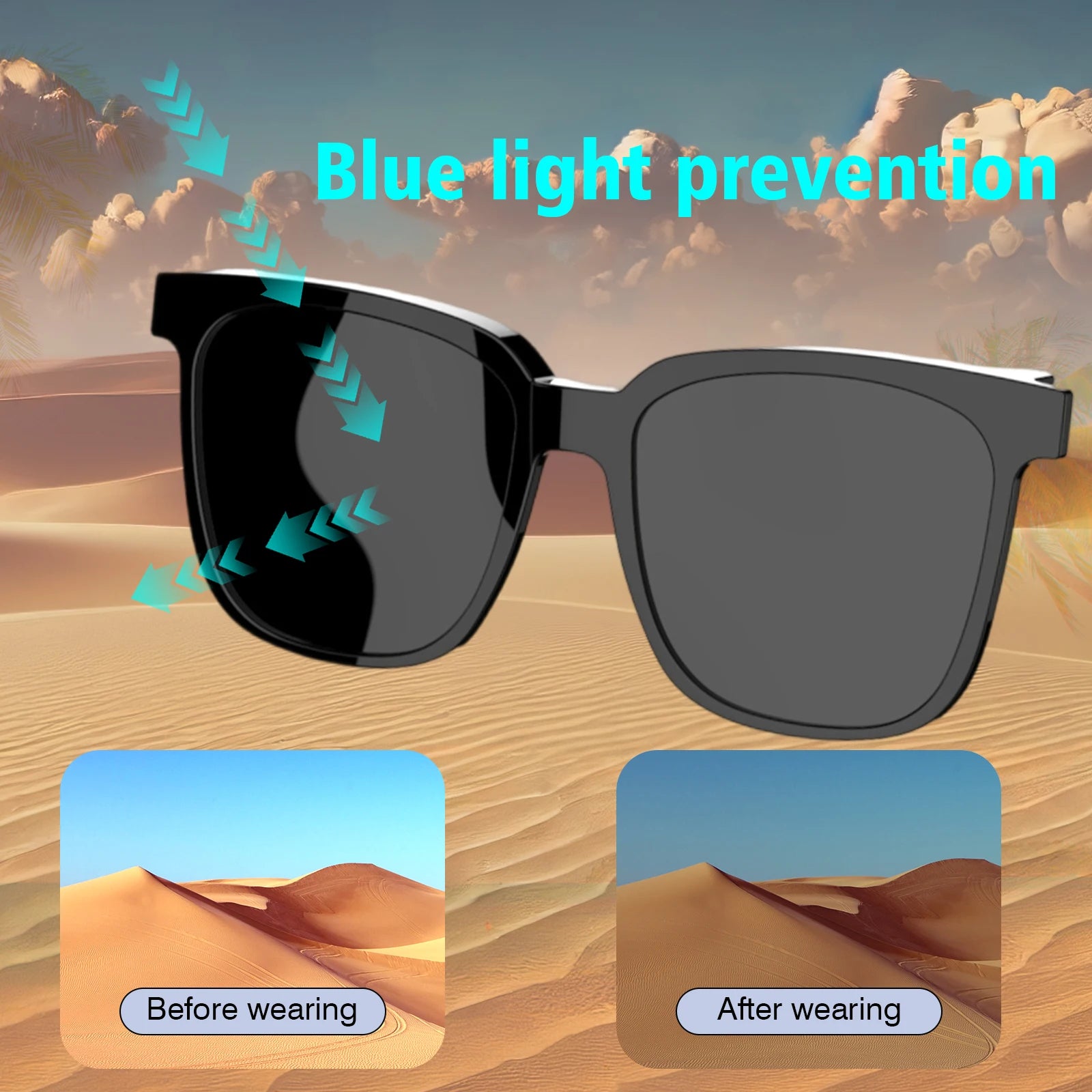 Wireless smart glasses with music playback and wireless calling functions, compatible with Android and iOS