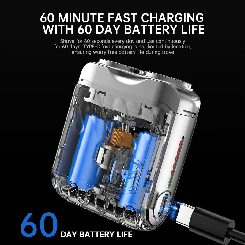 Portable Dual-Head Electric Shaver - Waterproof USB-C Rechargeable Rotary Razor for Men