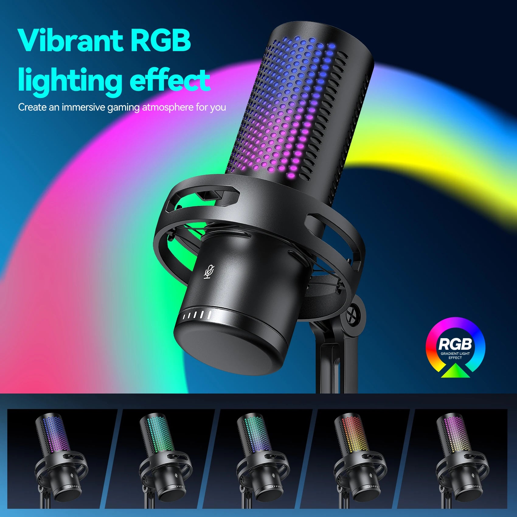 Gaming Microphone - RGB USB Condenser Mic for PC Streaming & Podcasting