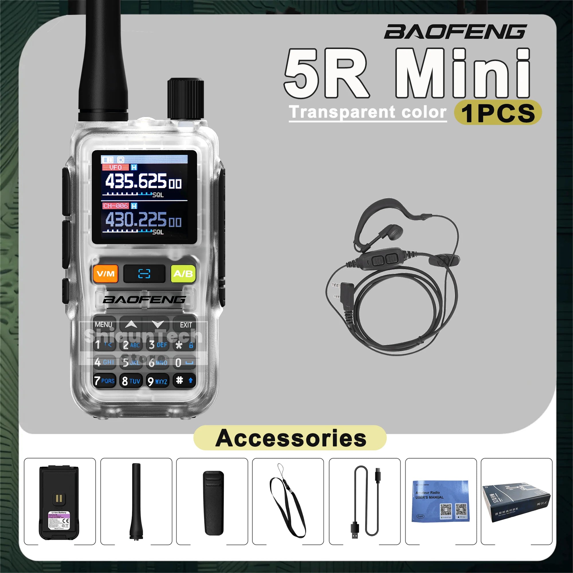 Baofeng UV-5R Mini Walkie Talkie - Air Band UHF/VHF, Bluetooth & Type-C