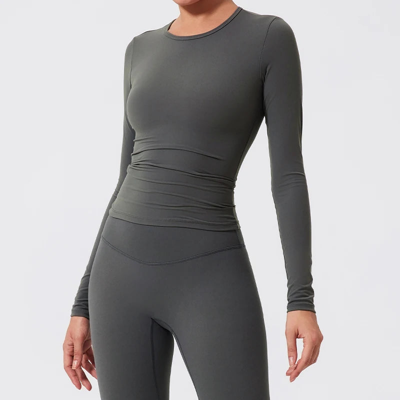 Women's Long Sleeve Athletic Shirt - Quick-Dry Workout Top for Yoga, Gym & Running