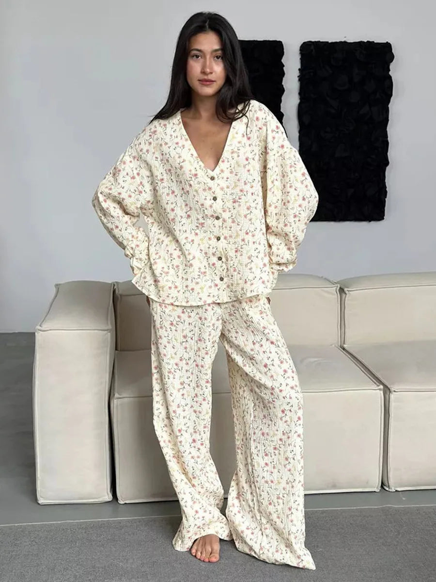 Muzuleva Cotton Cardigan Pajama Set – Women’s Autumn Wear