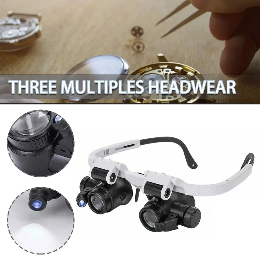 LED Magnifying Headband - 8X 15X 23X Adjustable Head-Mounted Magnifier for Jewelry Repair & Watch Making