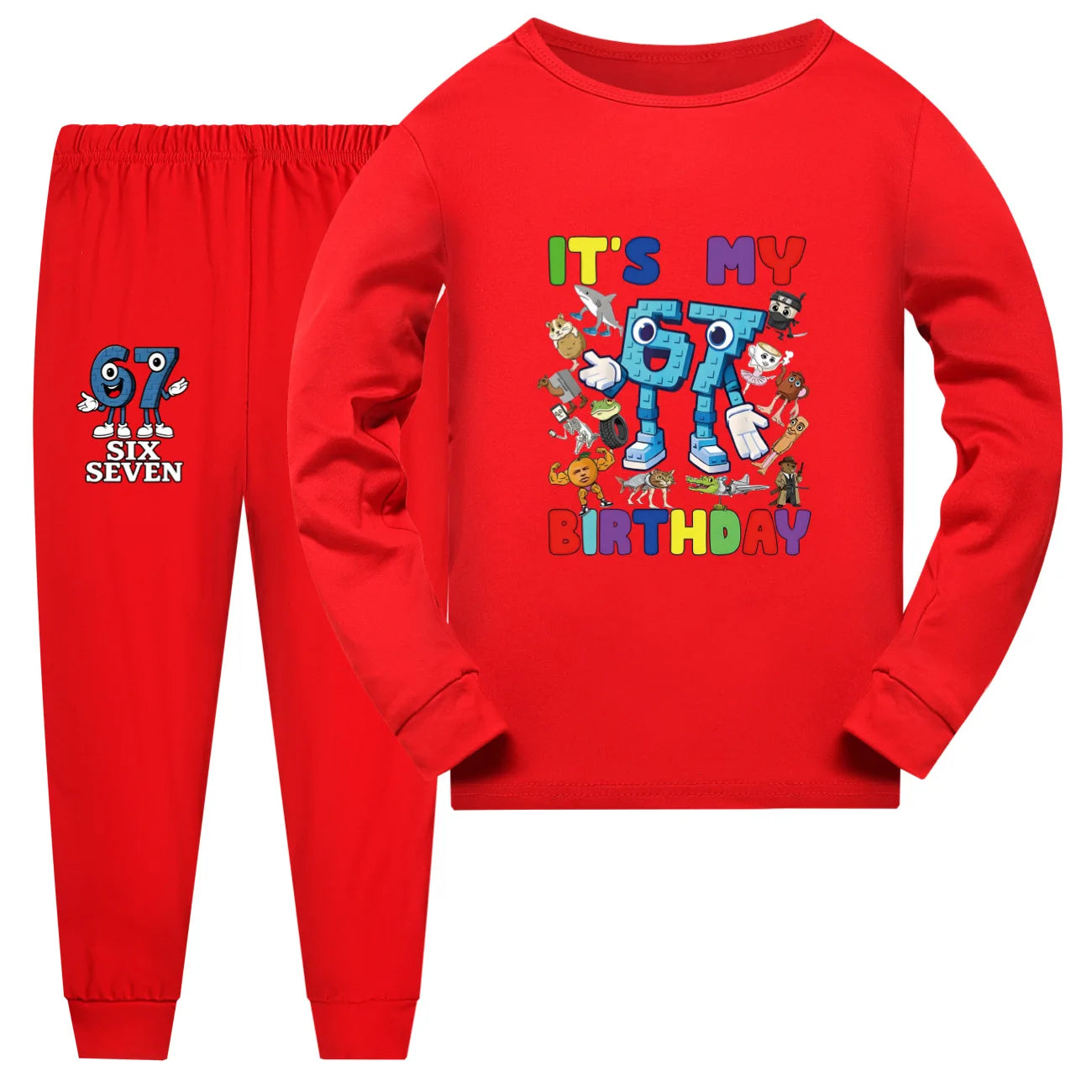 Kids Clothes Funny Six Seven Brainrot 67 Meme Girls Pajama Set Fashion Boys Long Sleeve Pyjamas Children Sleepwear Suit