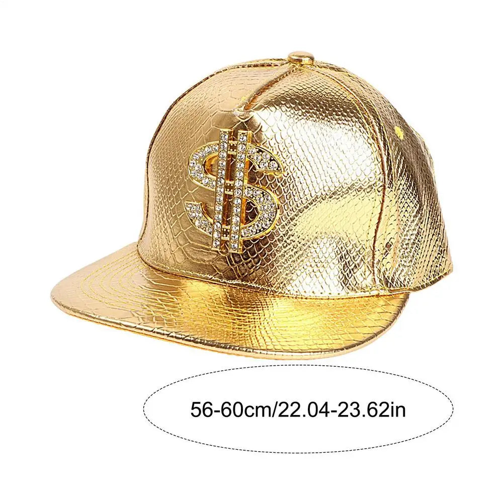 Gold Dollar Sign Hip-Hop Cap - Crocodile Texture Flat Brim Hat for Break Dance & Street Style