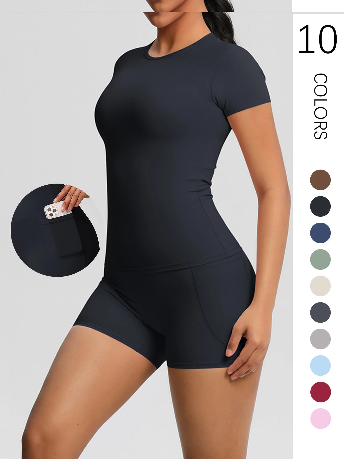 Women's 2-Piece Workout Set - Push-Up Shirt & High Waist Shorts for Yoga & Fitness