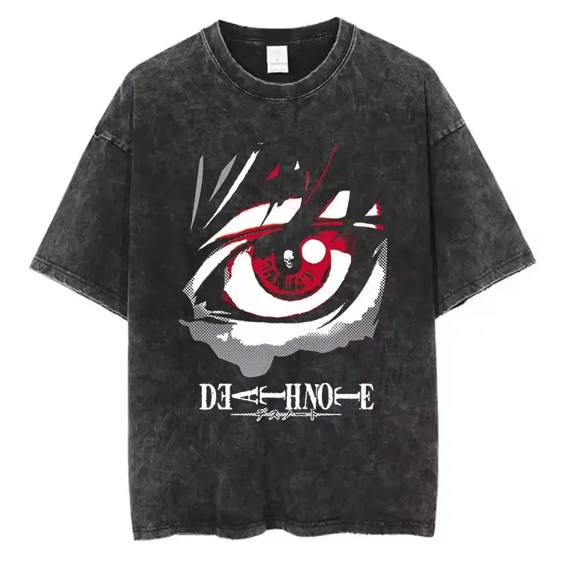 Death Note Anime Washed Y2K T-Shirt – Short Sleeve Round Neck Mens Tee