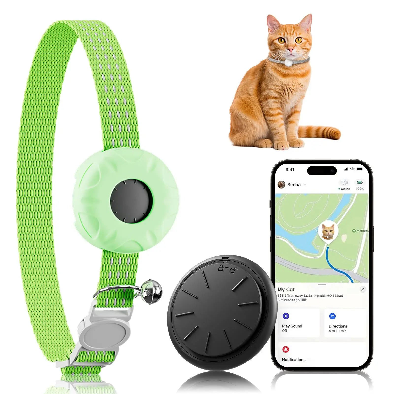 GPS Tracker for Cats – Waterproof Pet Tracker Collar with Elastic Buckle (iOS Only)