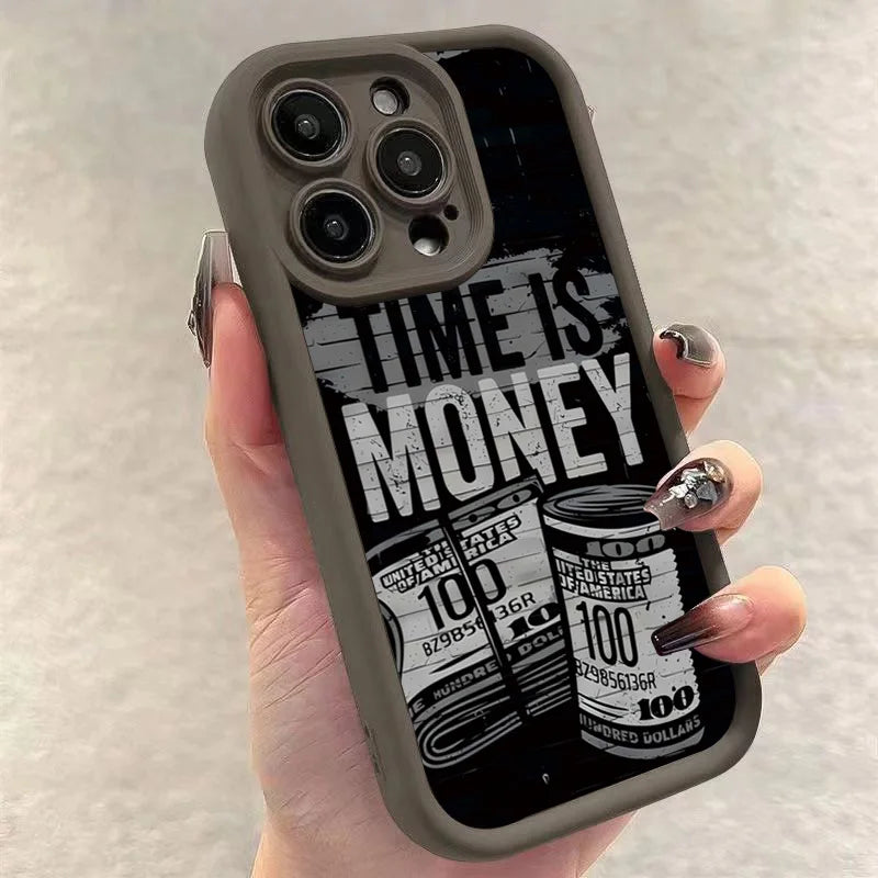 "Time is Money" iPhone Case – Soft TPU Cover for iPhone 17, 16, 15, 14, 13, 12, 11 & More