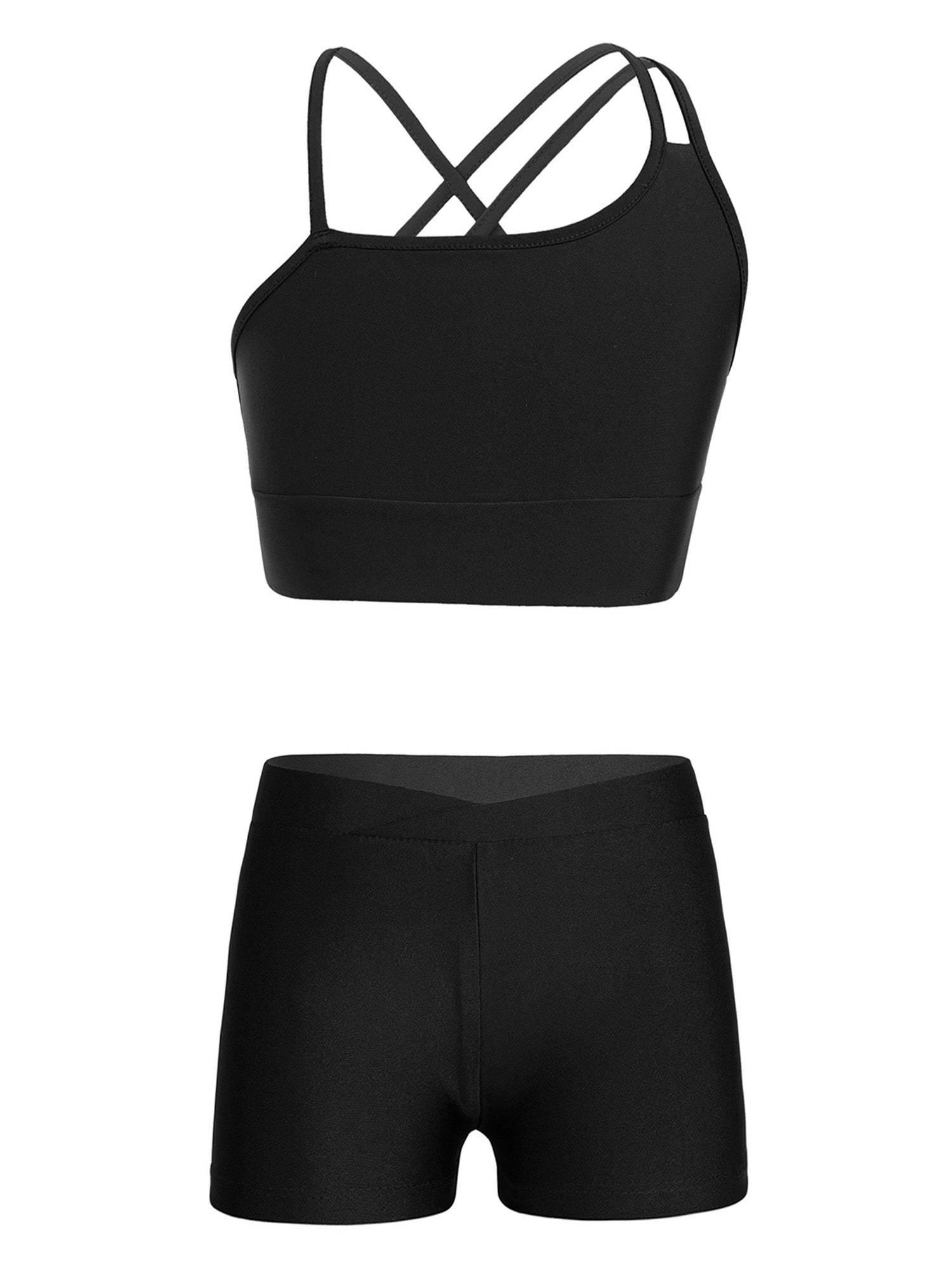 Girls Athletic Crop Top & Shorts Set - 2-Piece Activewear for Gymnastics, Dance & Workout (Ages 4-14)
