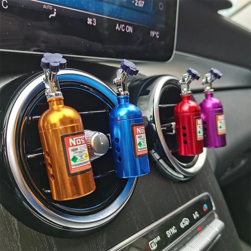 NOS Nitrogen Bottle Car Air Freshener - Lemon Scent Vent Clip Aromatherapy Auto Perfume