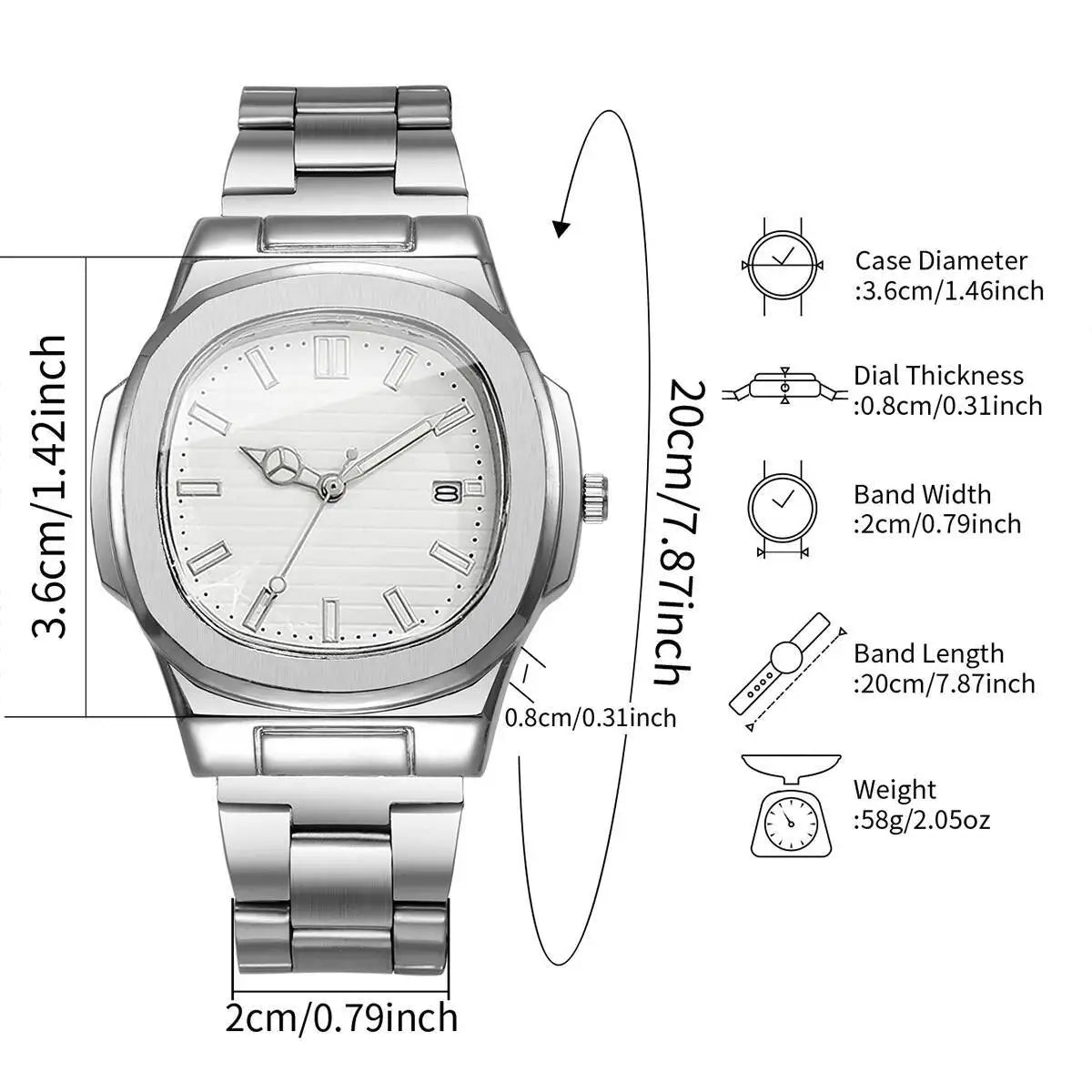 Luxury Men's Square Dial Quartz Watch – Stainless Steel Business Watch with Calendar