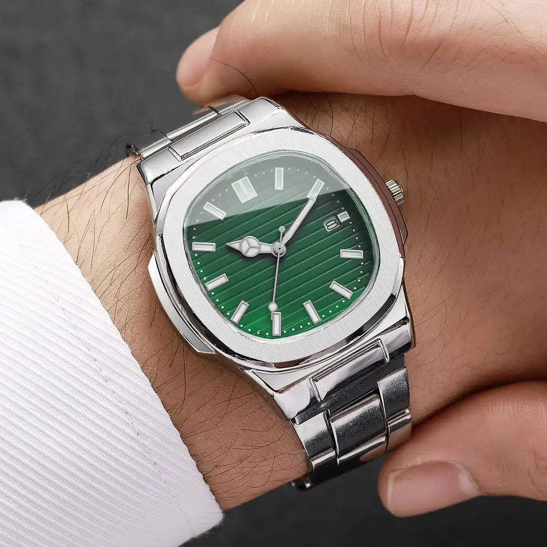 Luxury Men's Square Dial Quartz Watch – Stainless Steel Business Watch with Calendar
