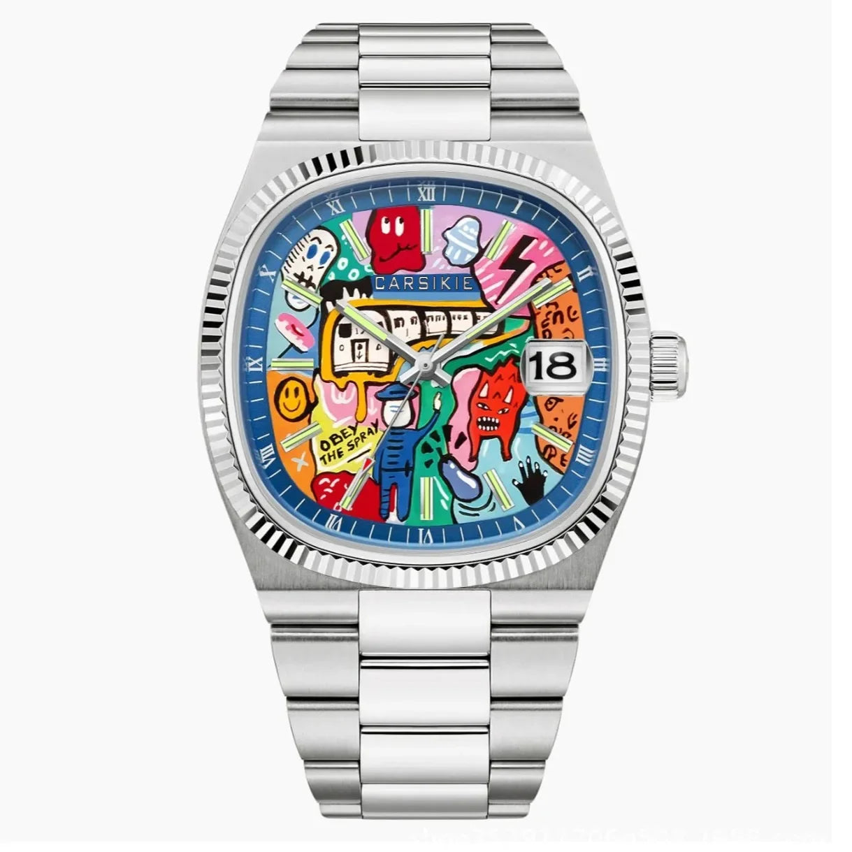 Cartoon Oil Painting Quartz Men's Watch – Casual Steel Strap Personalized Business Timepiece