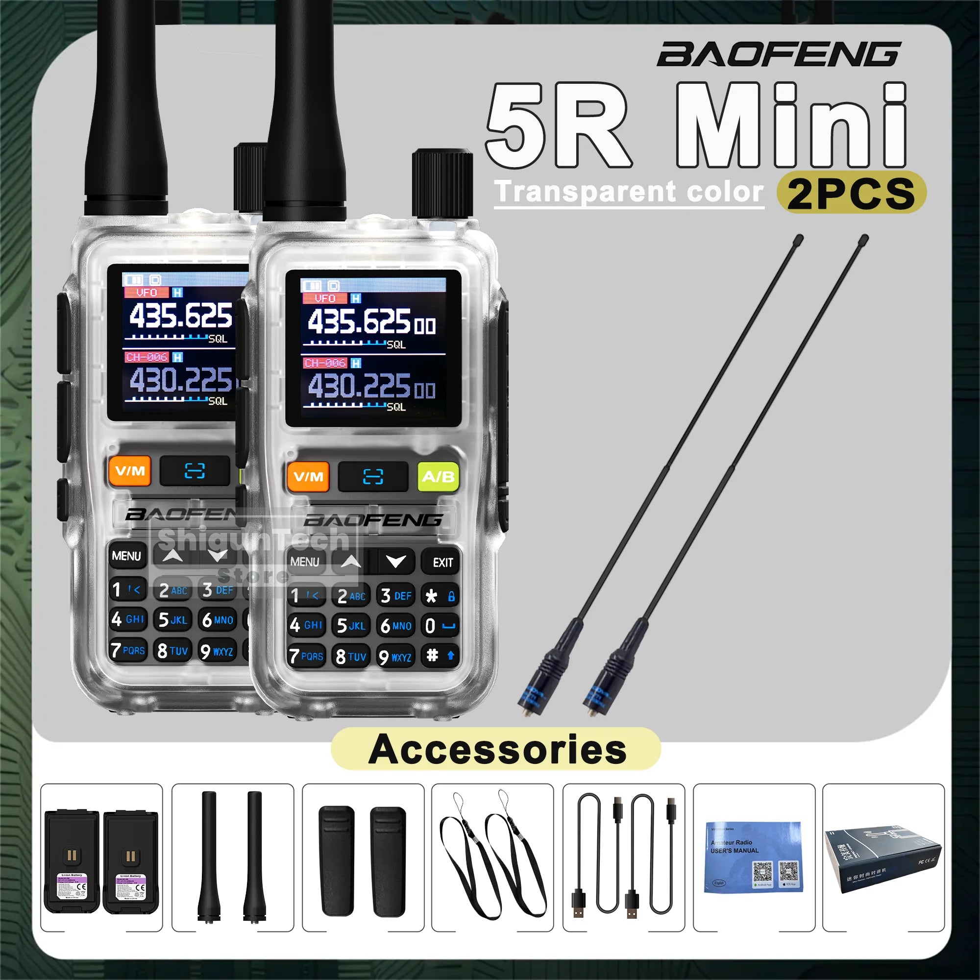 Baofeng UV-5R Mini Walkie Talkie - Air Band UHF/VHF, Bluetooth & Type-C