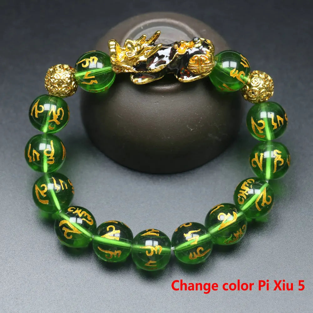 Feng Shui Wealth Pixiu Bracelet Men Women Black Obsidian Beads Chakra Meditation Yoga Bracelet Change Color Pi Xiu Jewelry Gift