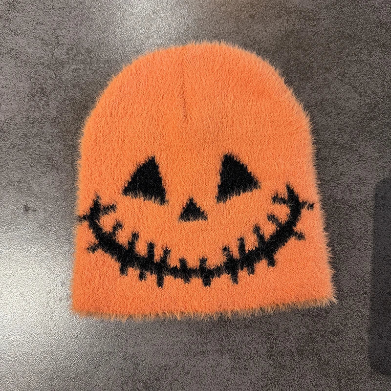 Halloween Funny Expression Wool Knitted Beanie - Y2K Hip-Hop Winter Hat with Quirky Face Design
