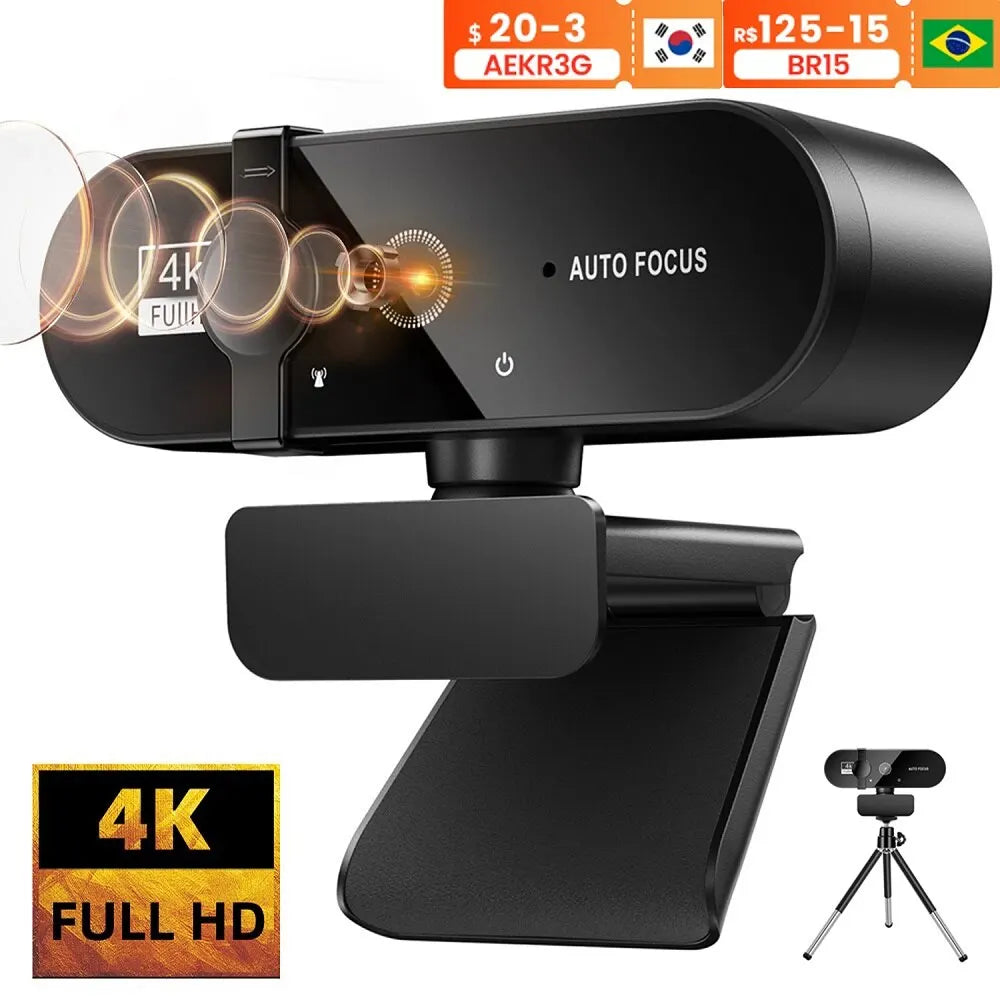 4K Webcam with Autofocus & Microphone - HD USB Camera for PC Laptop Streaming & Video Calls