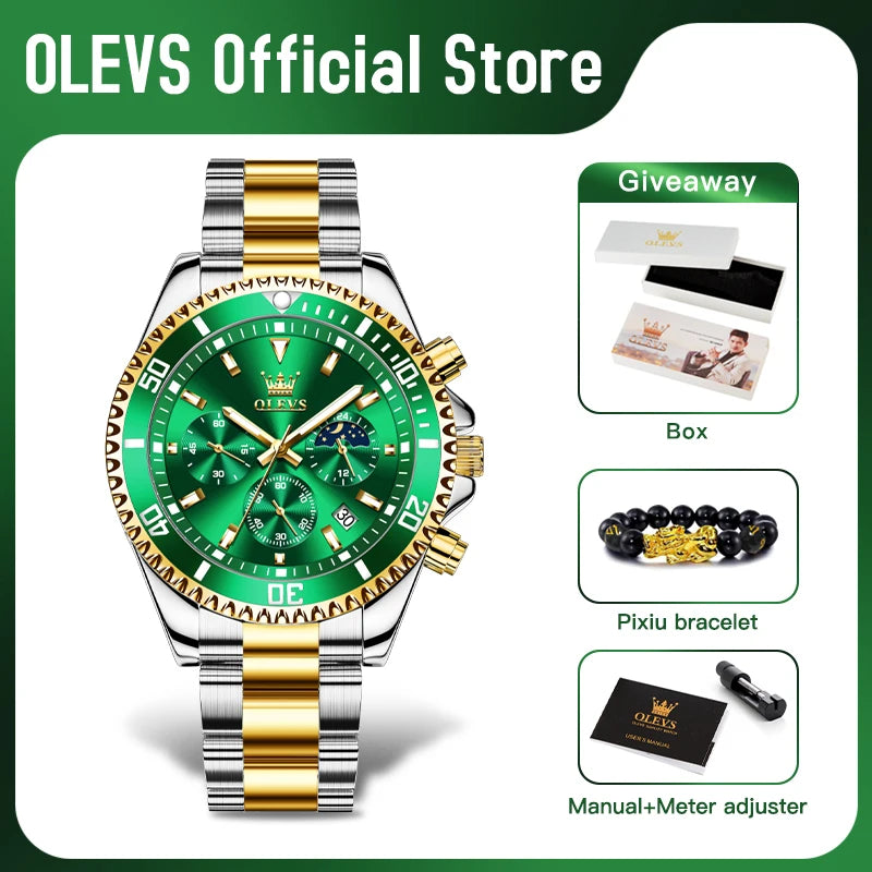 OLEVS 2870 Men's Luxury Watch – Chronograph Moon Phase Date Stainless Steel