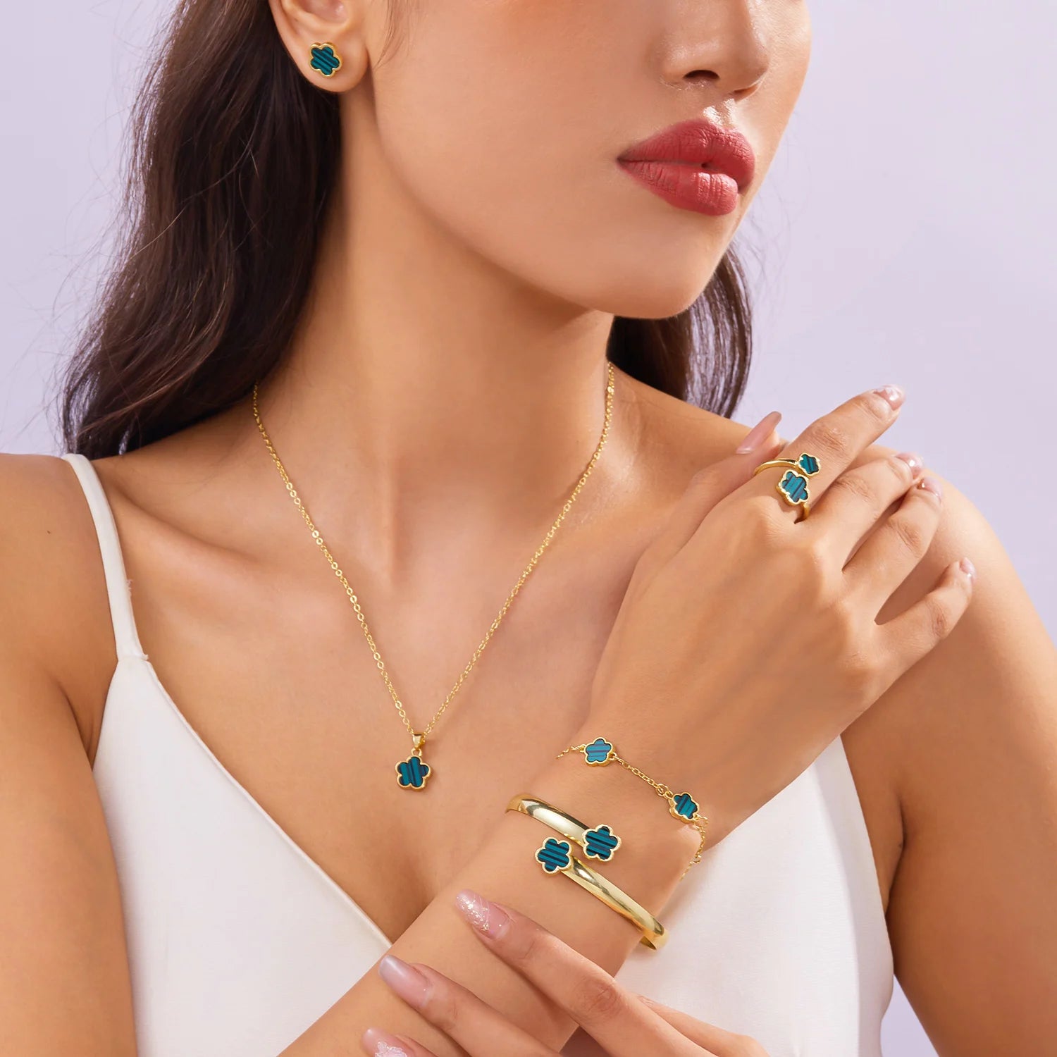 Colorful Enamel Plum Blossom Bracelet Set – Lucky Flower Jewelry