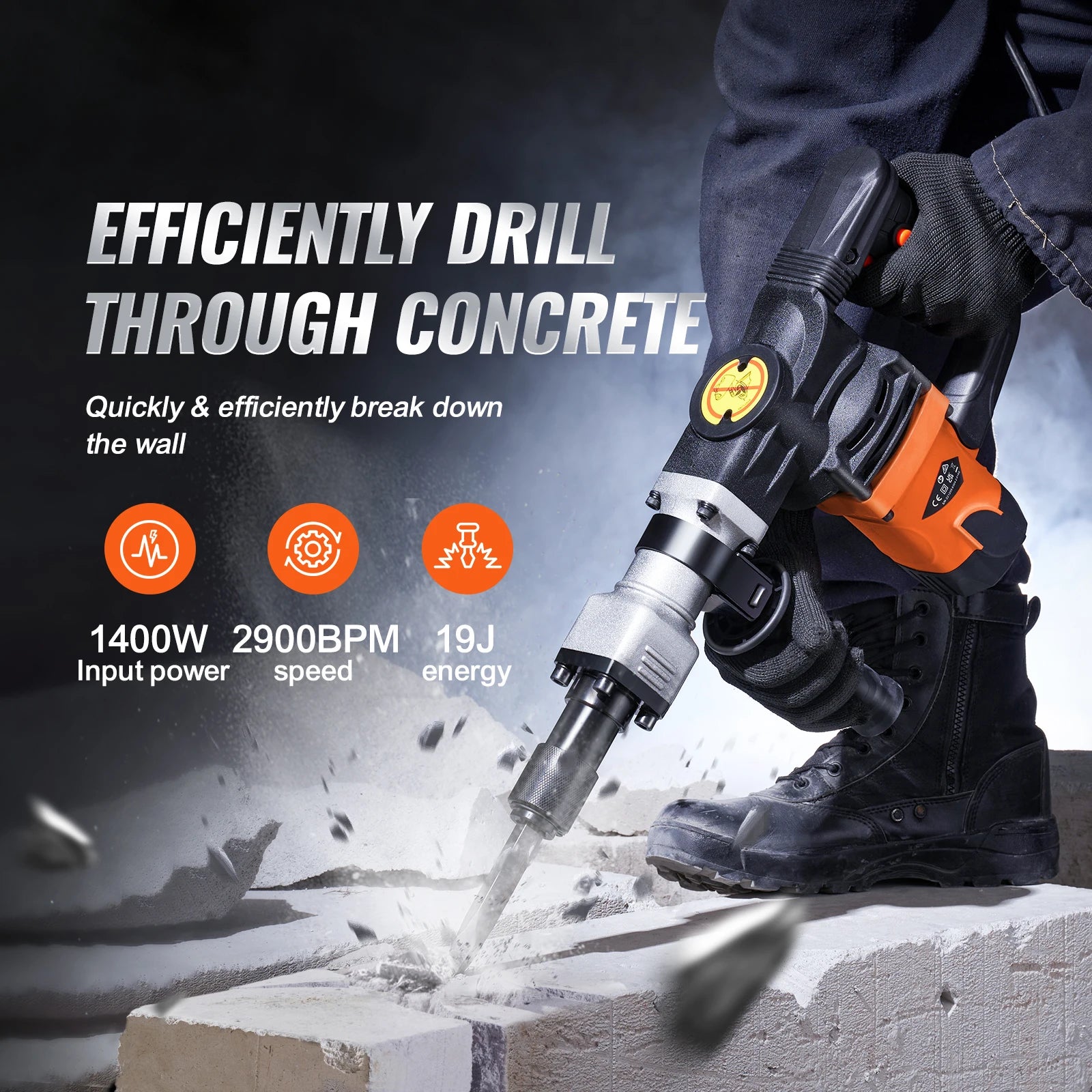 SucceBuy 1400W Electric Demolition Jackhammer – Heavy Duty Concrete Breaker