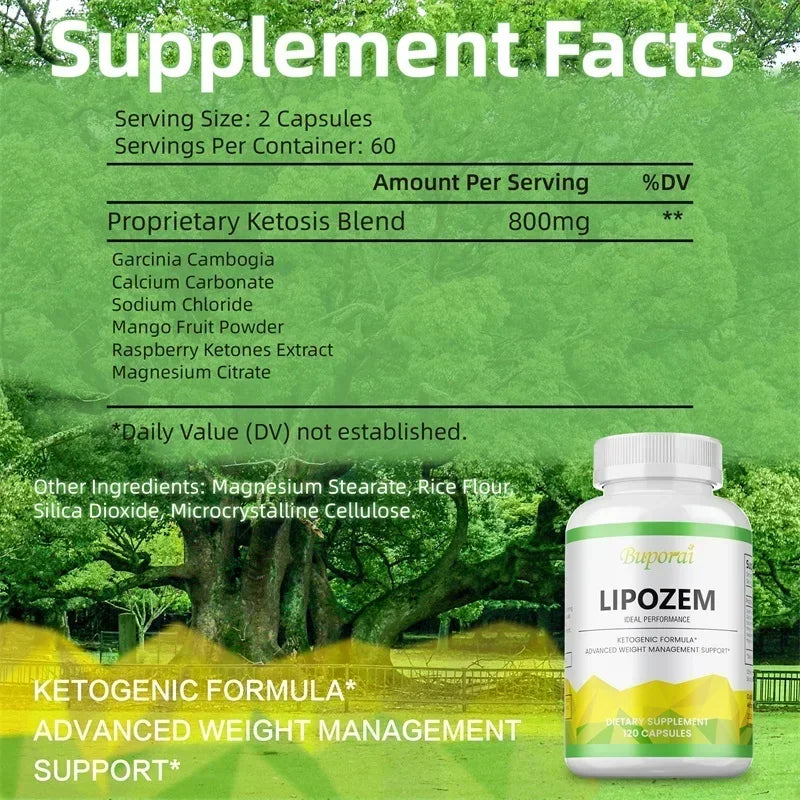 Lipozem Weight Loss Capsules - Raspberry Ketone & Magnesium for Metabolism & Energy