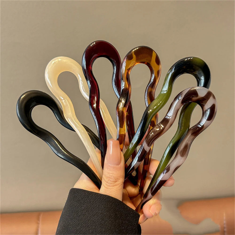 U-Shaped Hair Fork – Tortoiseshell Acrylic Hairpin for Women | All Seasons