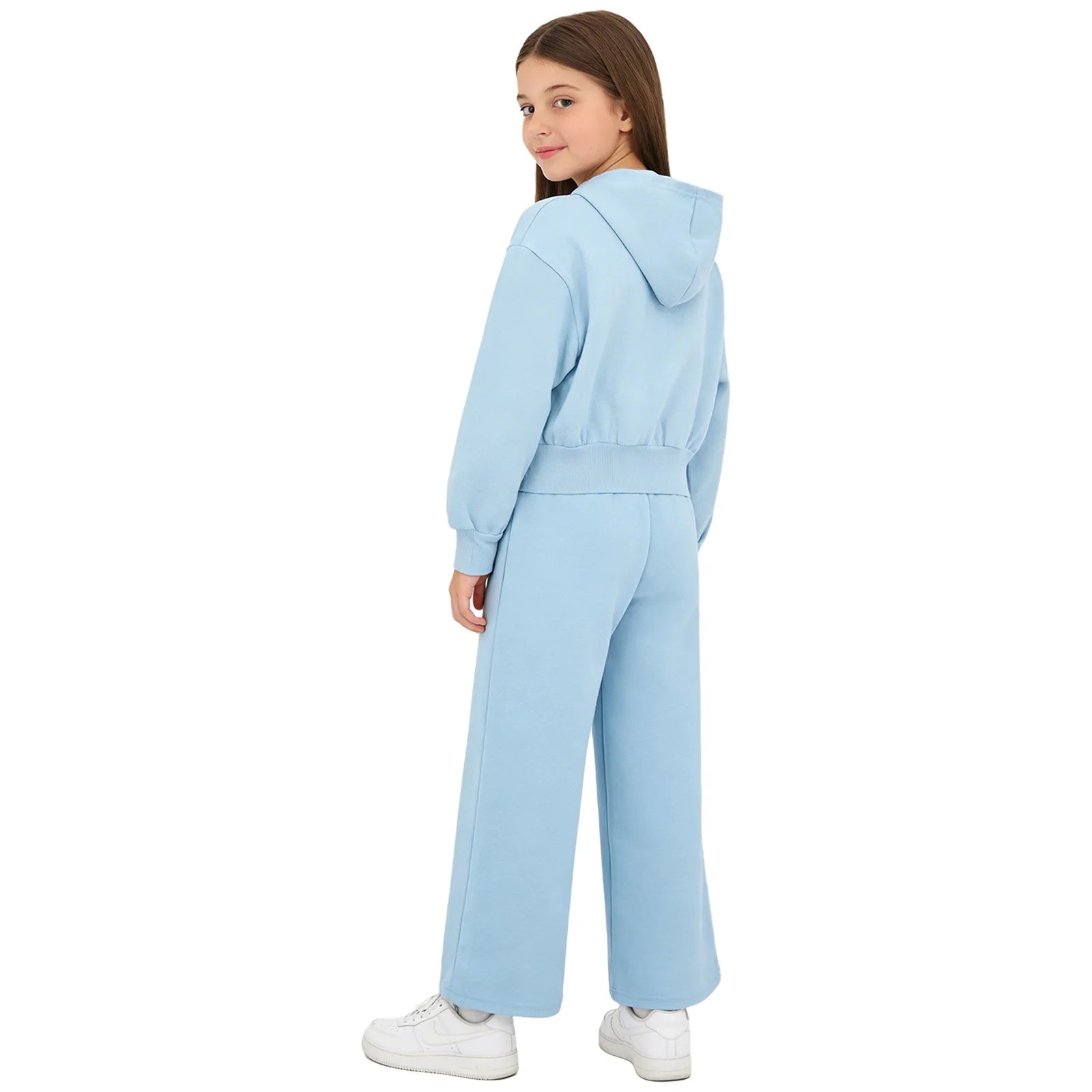 Girls Athletic Tracksuit Set - Hooded Jacket & Wide-Leg Pants for Sports & Active Wear (Ages 5-13)