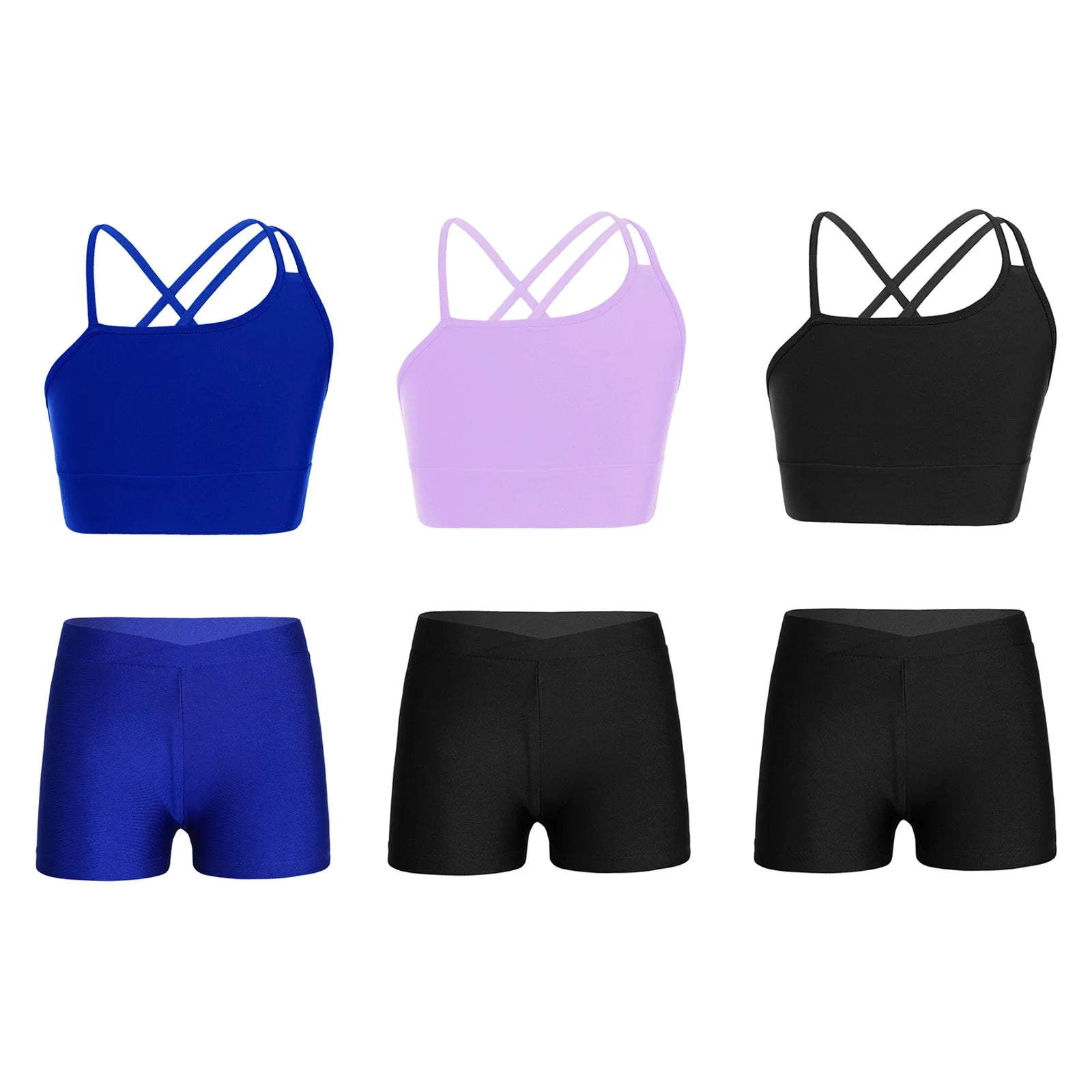 Girls Athletic Crop Top & Shorts Set - 2-Piece Activewear for Gymnastics, Dance & Workout (Ages 4-14)