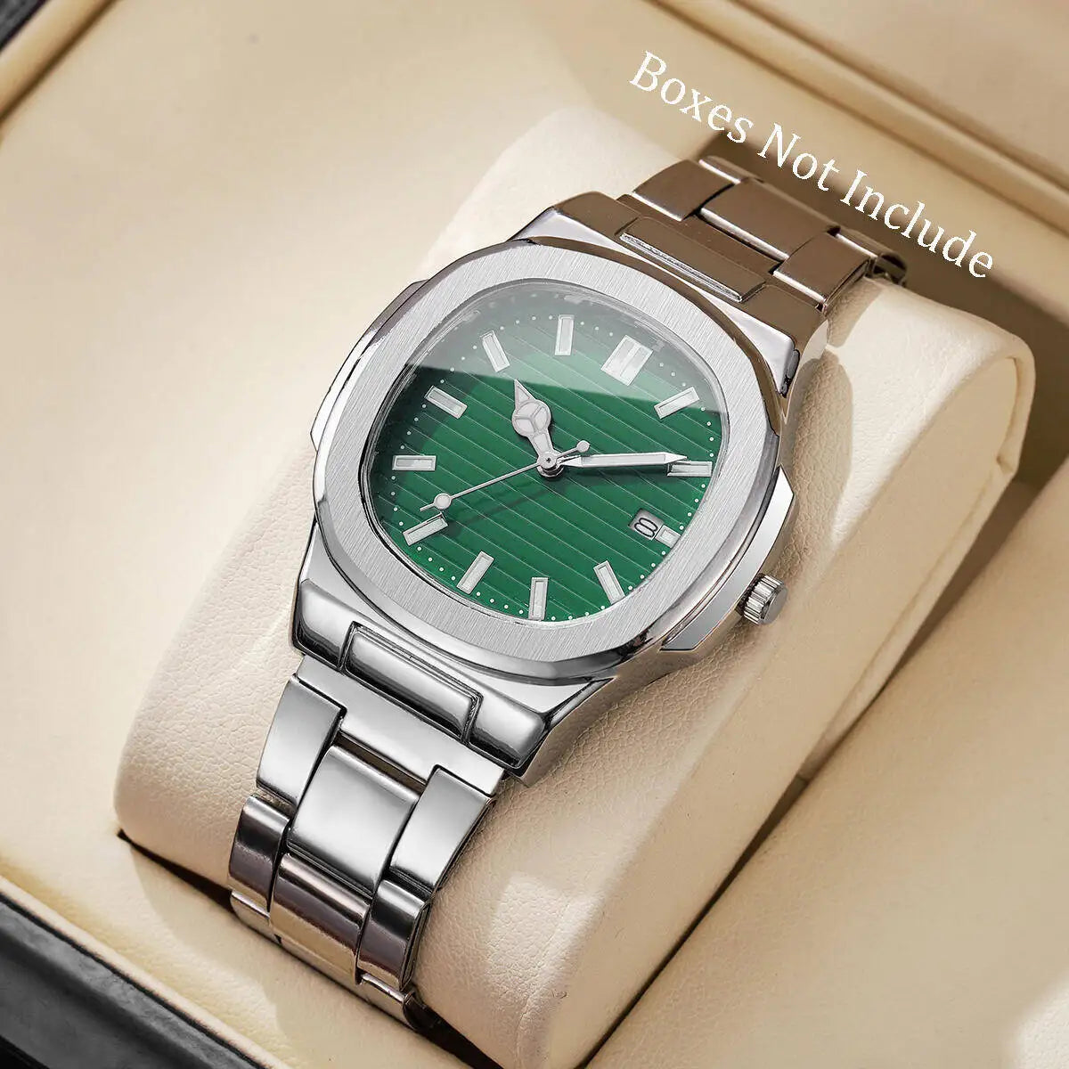Luxury Men's Square Dial Quartz Watch – Stainless Steel Business Watch with Calendar