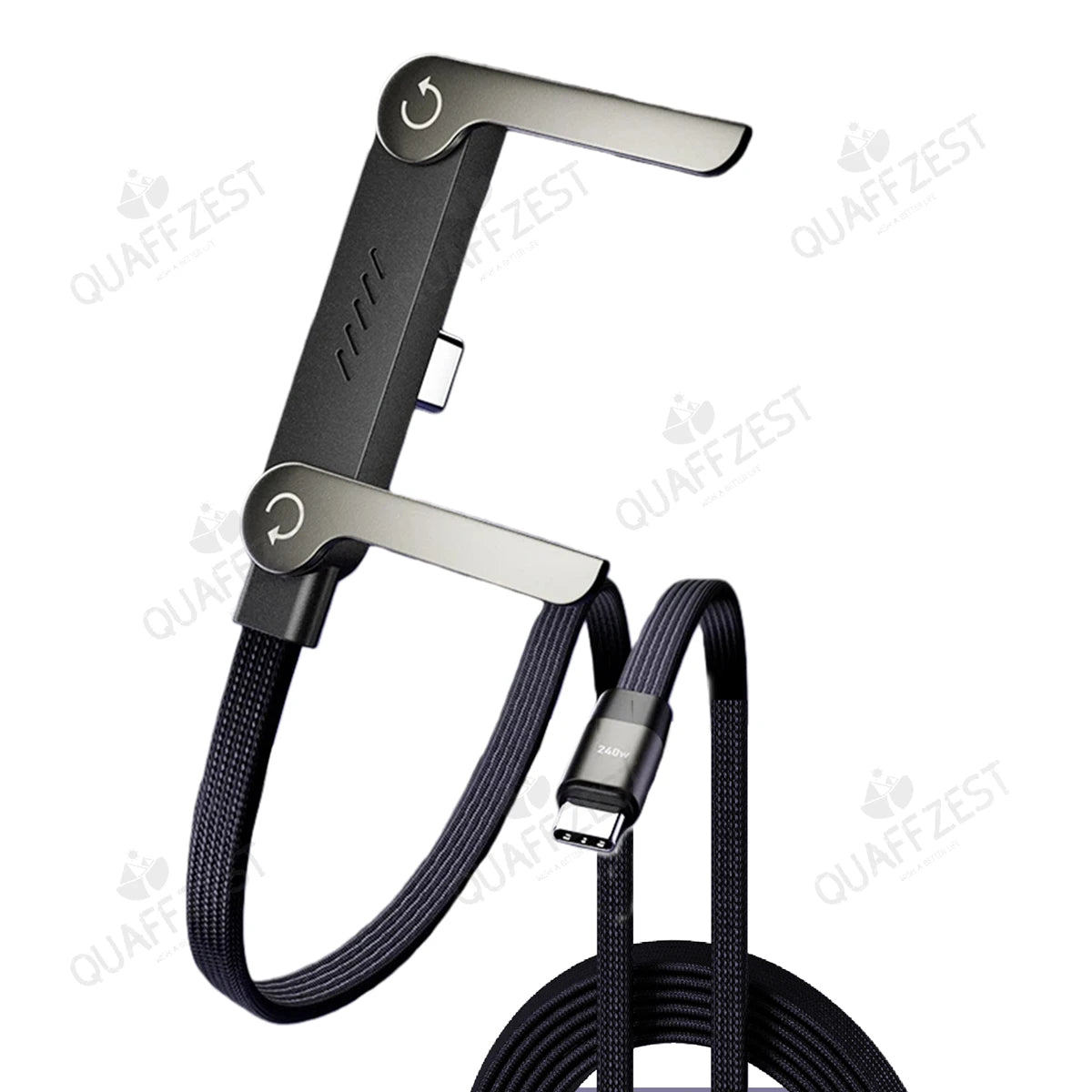 240W Fast Charging Cable with Built-In Foldable Phone Holder - 2-in-1 USB-C Gaming Stand