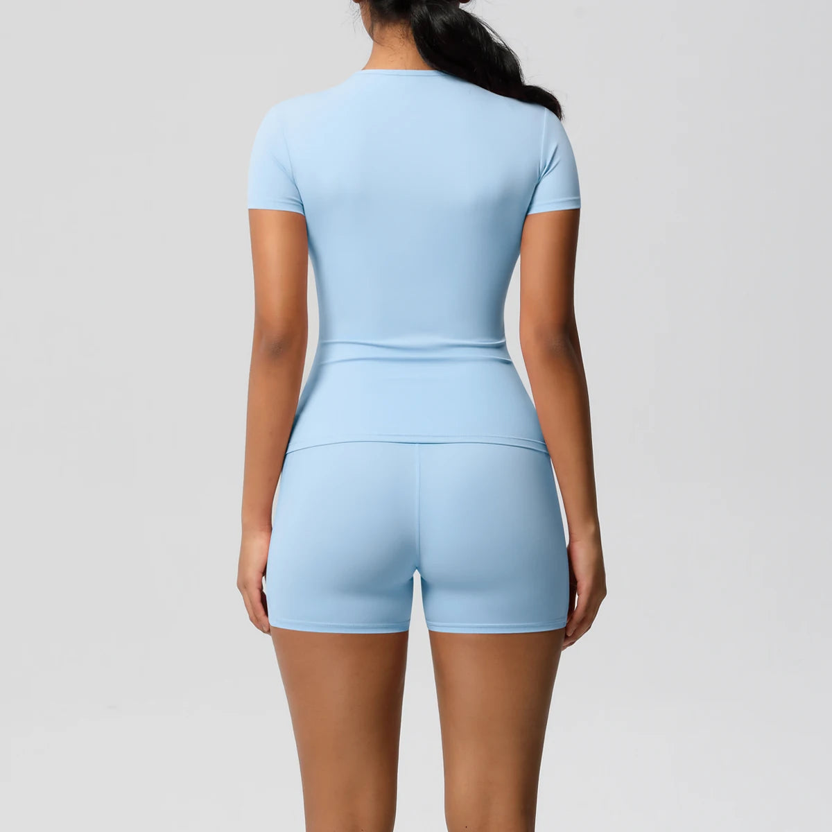 Women's 2-Piece Workout Set - Push-Up Shirt & High Waist Shorts for Yoga & Fitness
