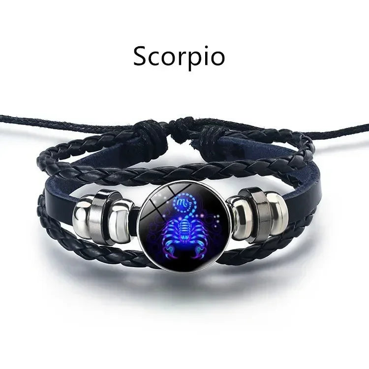 Adjustable Luminous Zodiac Bracelet - Glow-in-the-Dark PU Leather Spirit Bracelet
