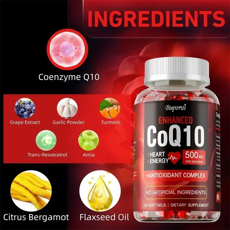 CoQ10 500mg High Potency Supplement - Heart Health, Energy & Anti-Aging Support with Bergamot (120 Capsules)