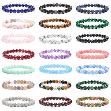 Natural Stone Beads Bracelet – Amethyst, Quartz, Jade & Agate Healing Bangle