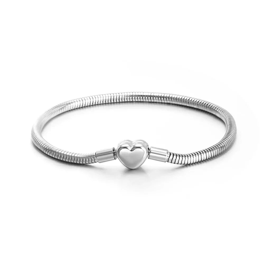 Stainless Steel DIY Bracelet Base with Heart Clasp - 20cm