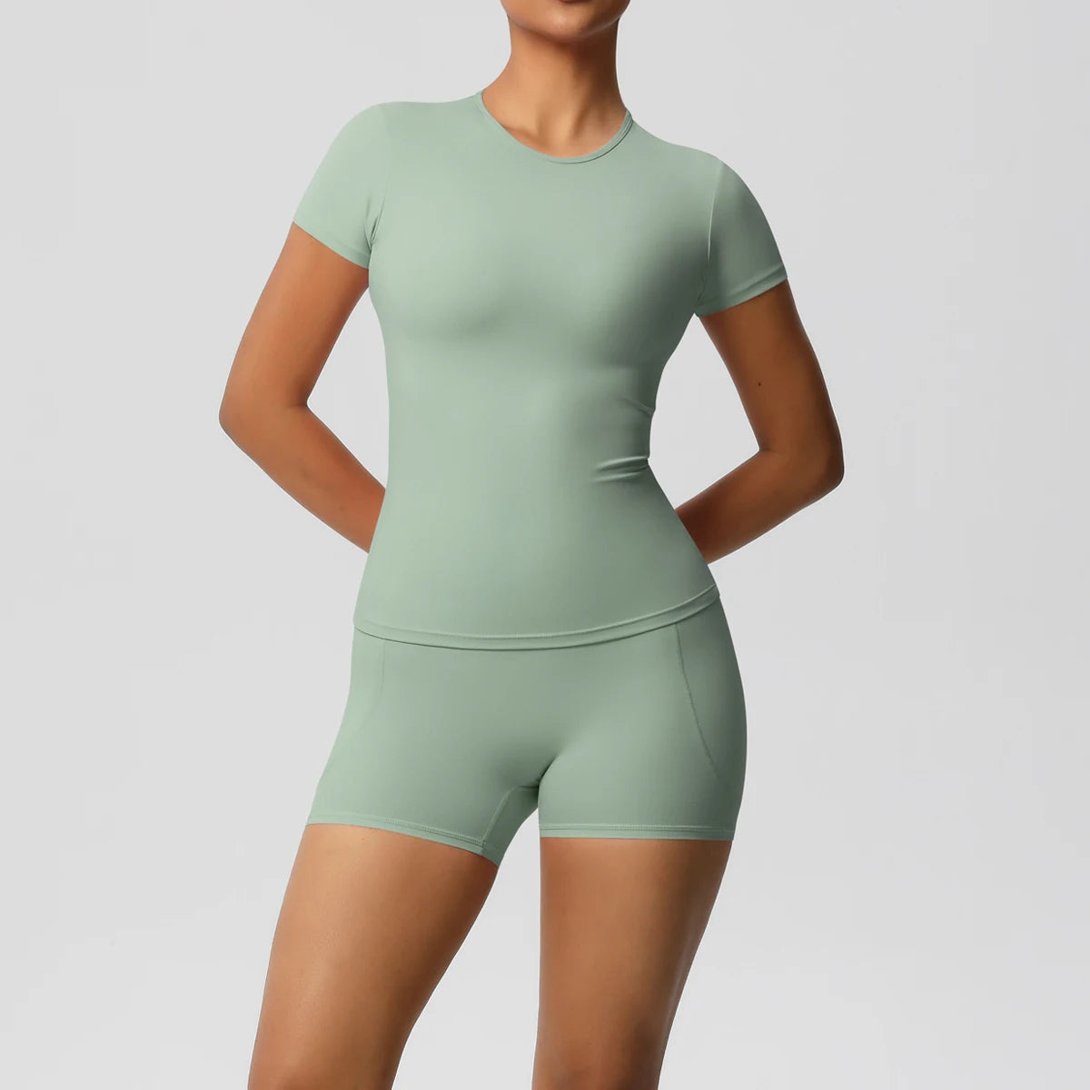 Women's 2-Piece Workout Set - Push-Up Shirt & High Waist Shorts for Yoga & Fitness