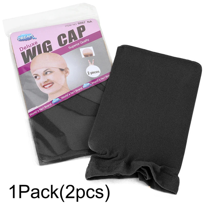 Wig Cap 2-Pack - Elastic Nylon Stocking Hair Nets in Black & Beige