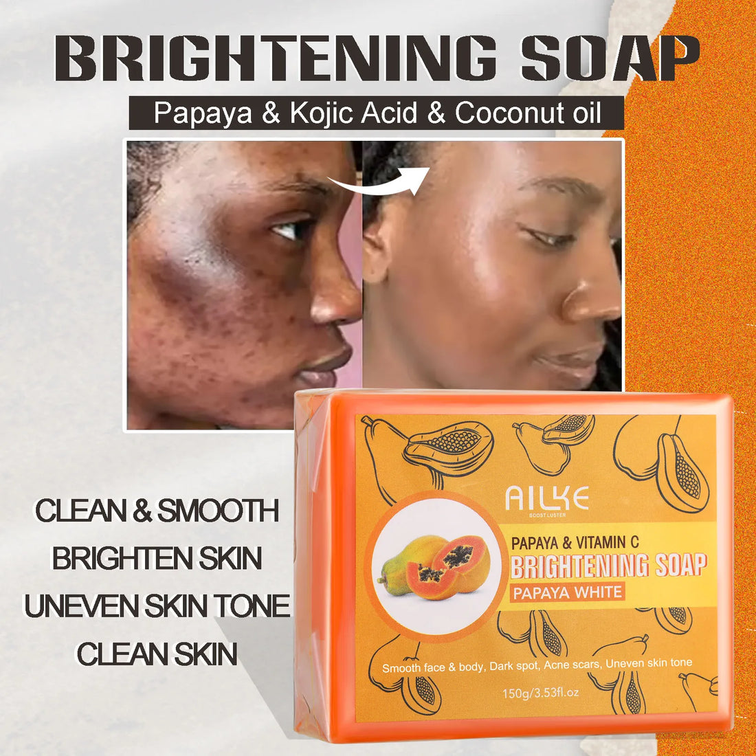 AILKE Papaya Cleansing Soap – Brightening-Look Face & Body Bar