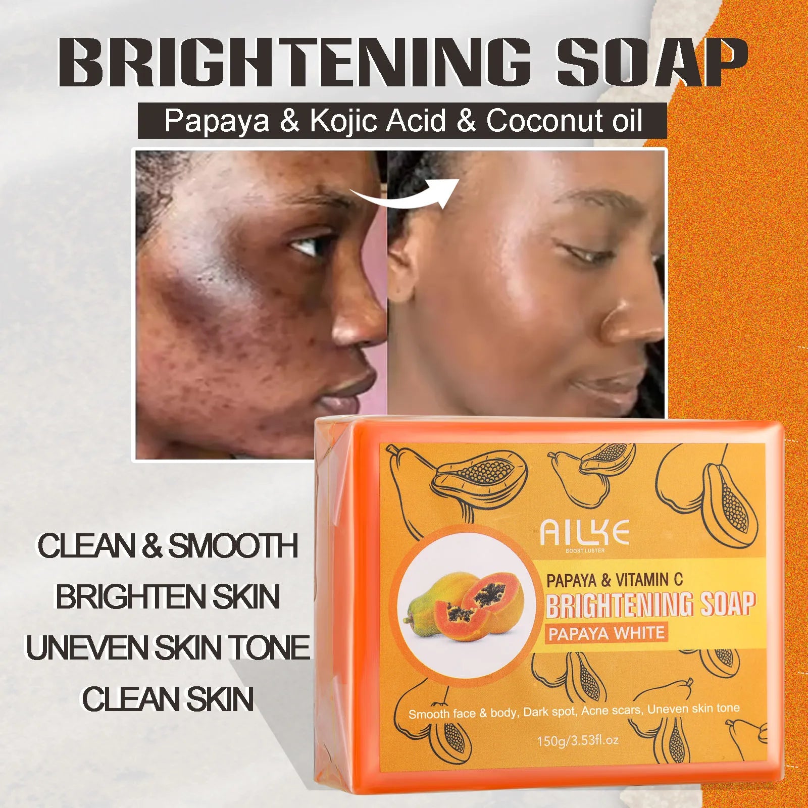 AILKE Papaya Cleansing Soap – Brightening-Look Face & Body Bar