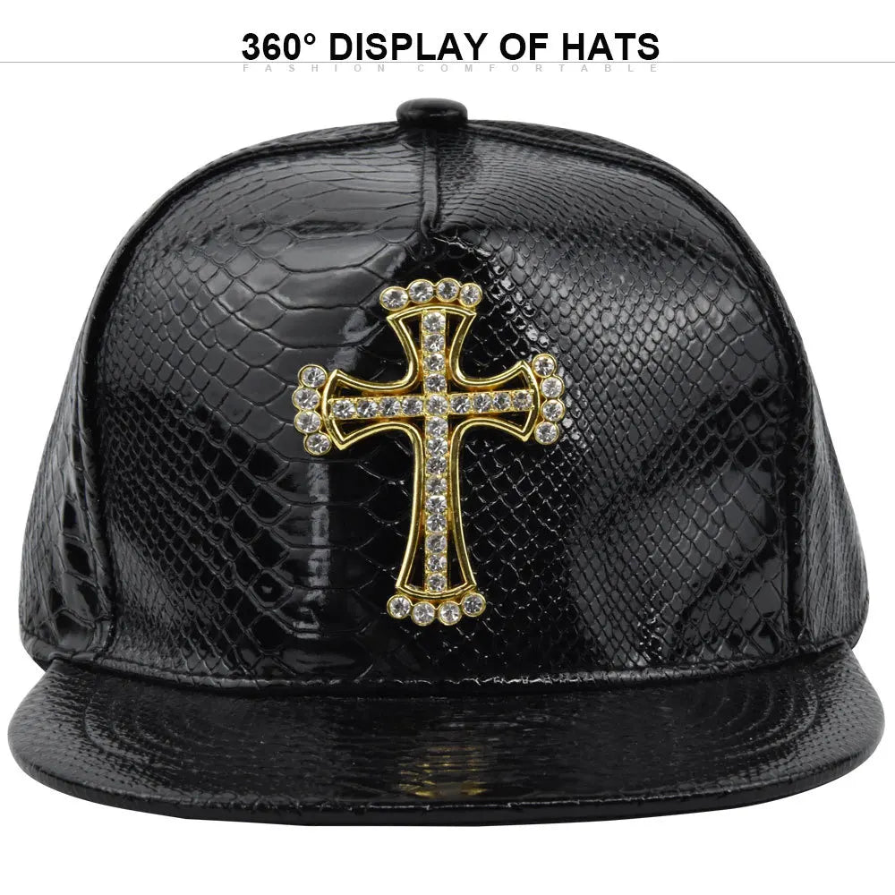 Cross Jesus Metal Label Hip-Hop Cap - Flat Brim Fitted Hat for Break Dance & Street Style