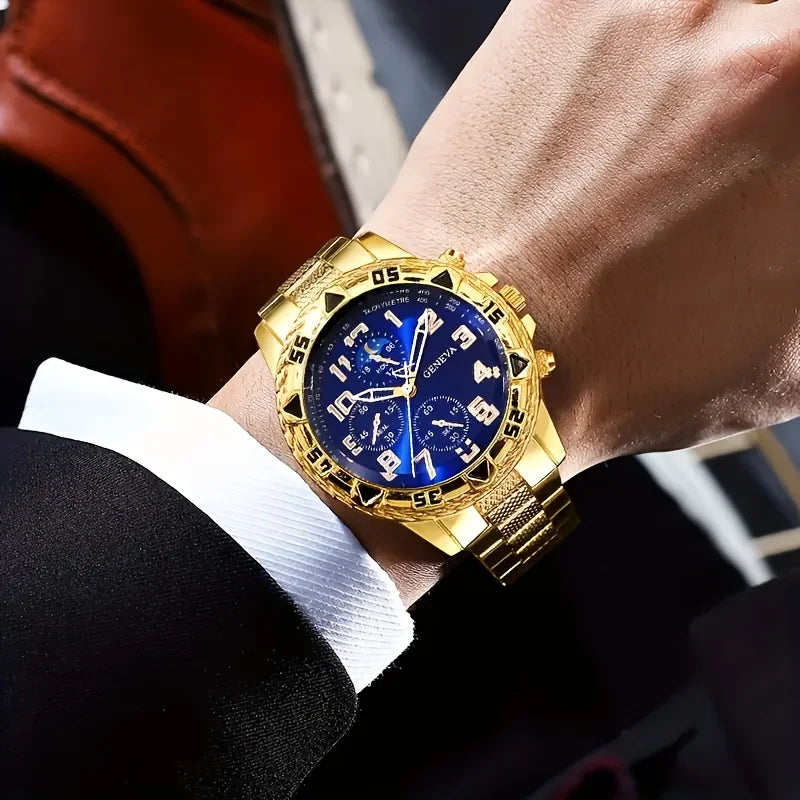 Men's Vintage Watch Set - 2-Piece Quartz Watch Collection with Stainless Steel & Silicone Bands