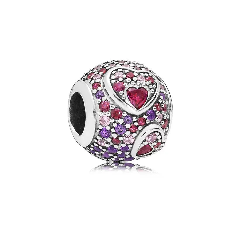 925 Sterling Silver Pink Zircon Valentine's Day Charm Bead for Bracelets