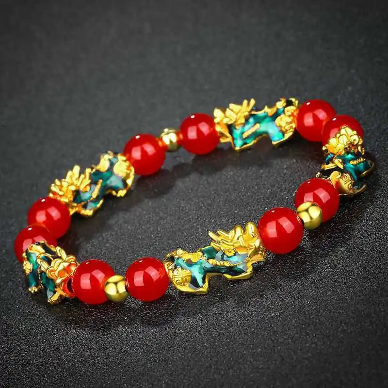Feng Shui Wealth Pixiu Bracelet Men Women Black Obsidian Beads Chakra Meditation Yoga Bracelet Change Color Pi Xiu Jewelry Gift