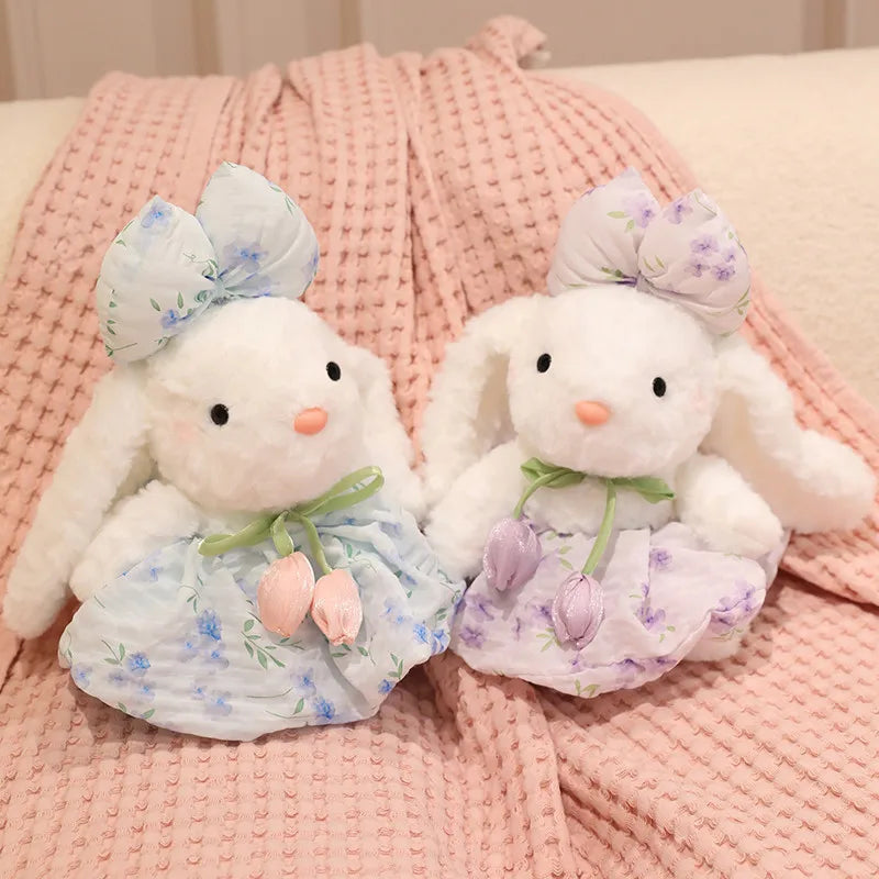 Lovely Rabbit Plush Toy Colorful Soft Cute Chiffon Bunny Dress Doll Appease Sleep Doll Birthday Gift