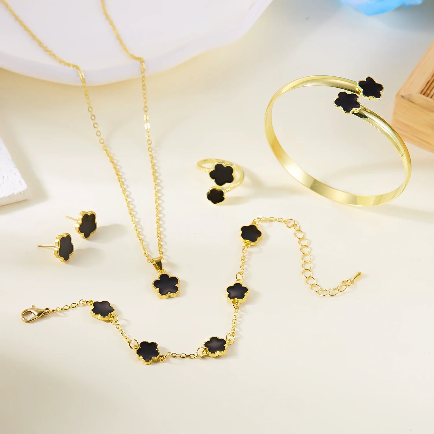 Colorful Enamel Plum Blossom Bracelet Set – Lucky Flower Jewelry