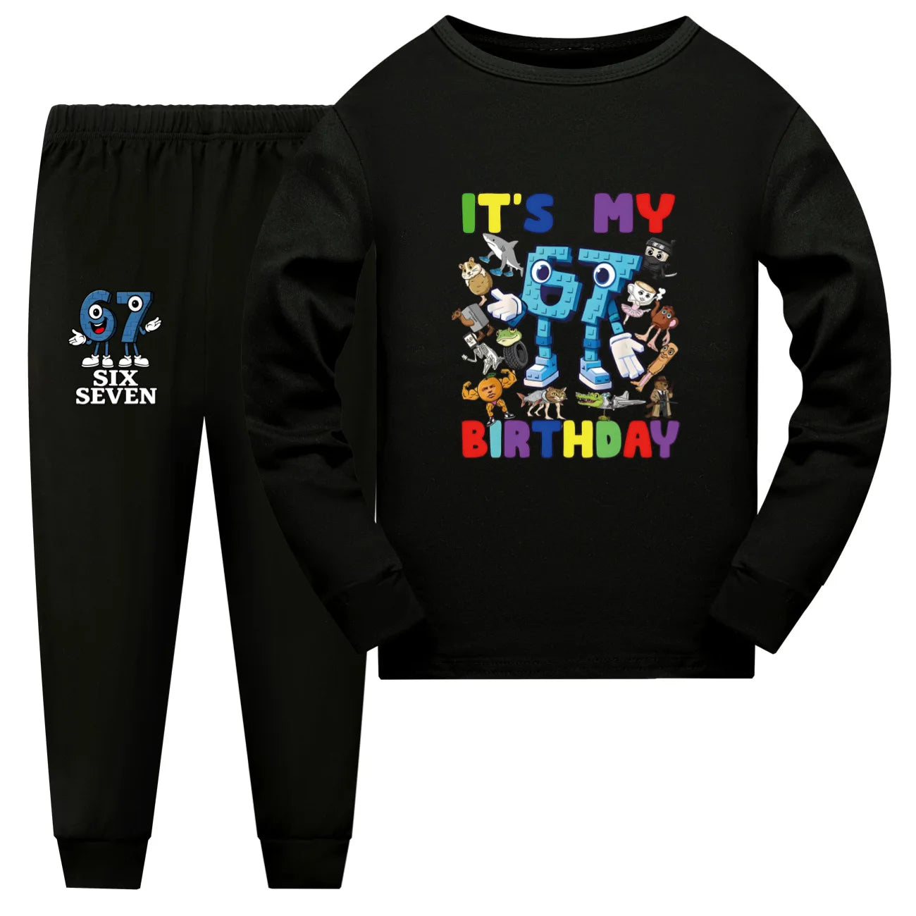 Kids Clothes Funny Six Seven Brainrot 67 Meme Girls Pajama Set Fashion Boys Long Sleeve Pyjamas Children Sleepwear Suit