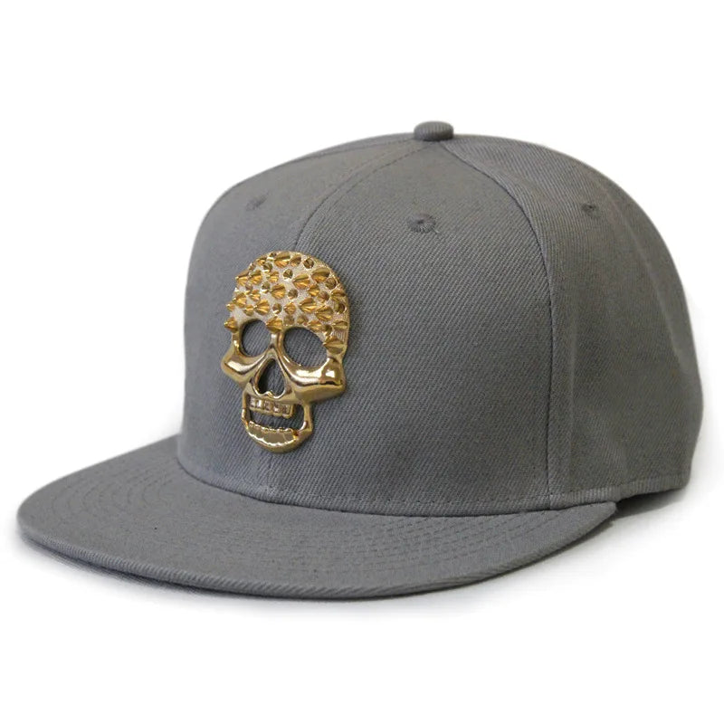 Skull Rivet Flat Brim Cap - Hip-Hop Snapback Baseball Hat for Street Dance & Urban Style