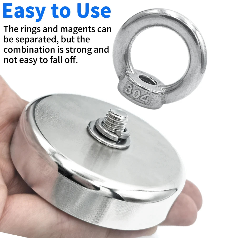 Super Strong Neodymium Fishing Magnet - N52 Heavy Duty Salvage Magnet with Eyebolt (D16-D42mm)